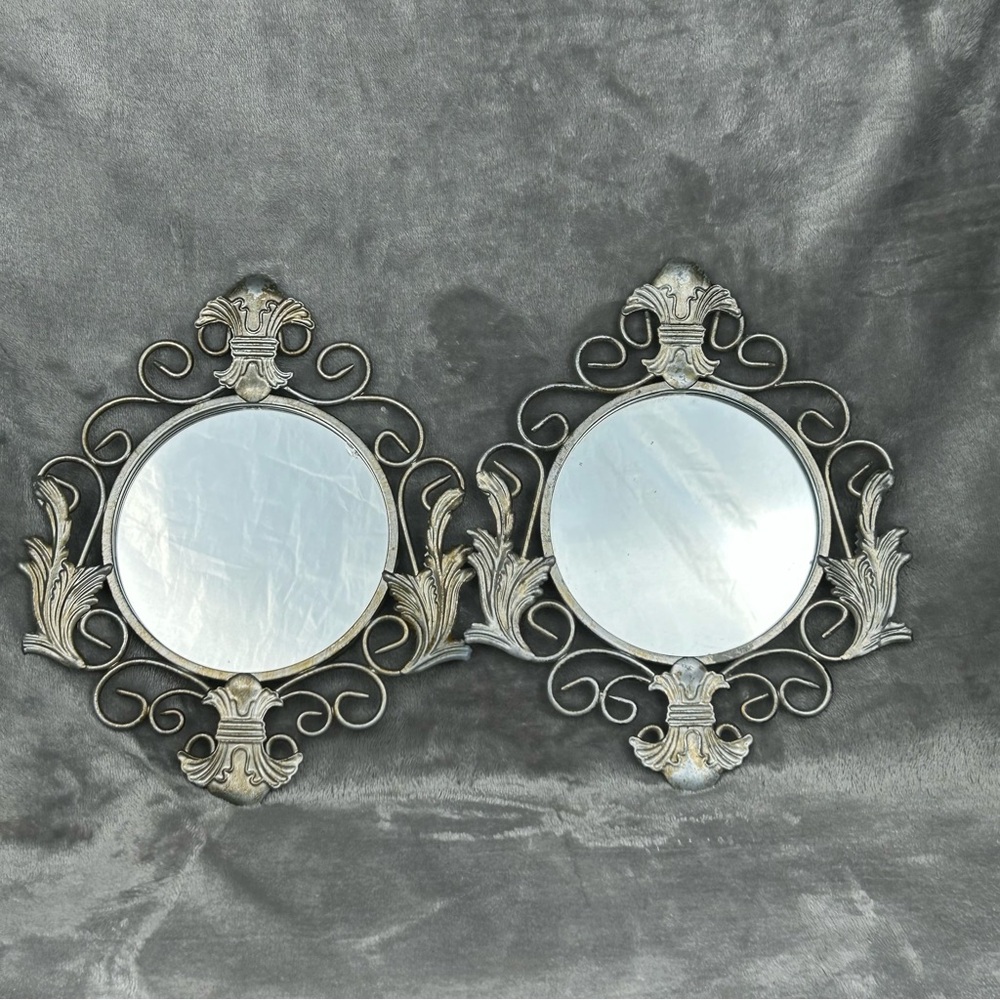VTG Home Interiors Mirrors Hollywood Silver Regency Fleur De Lis‎ Acanthus Leaf